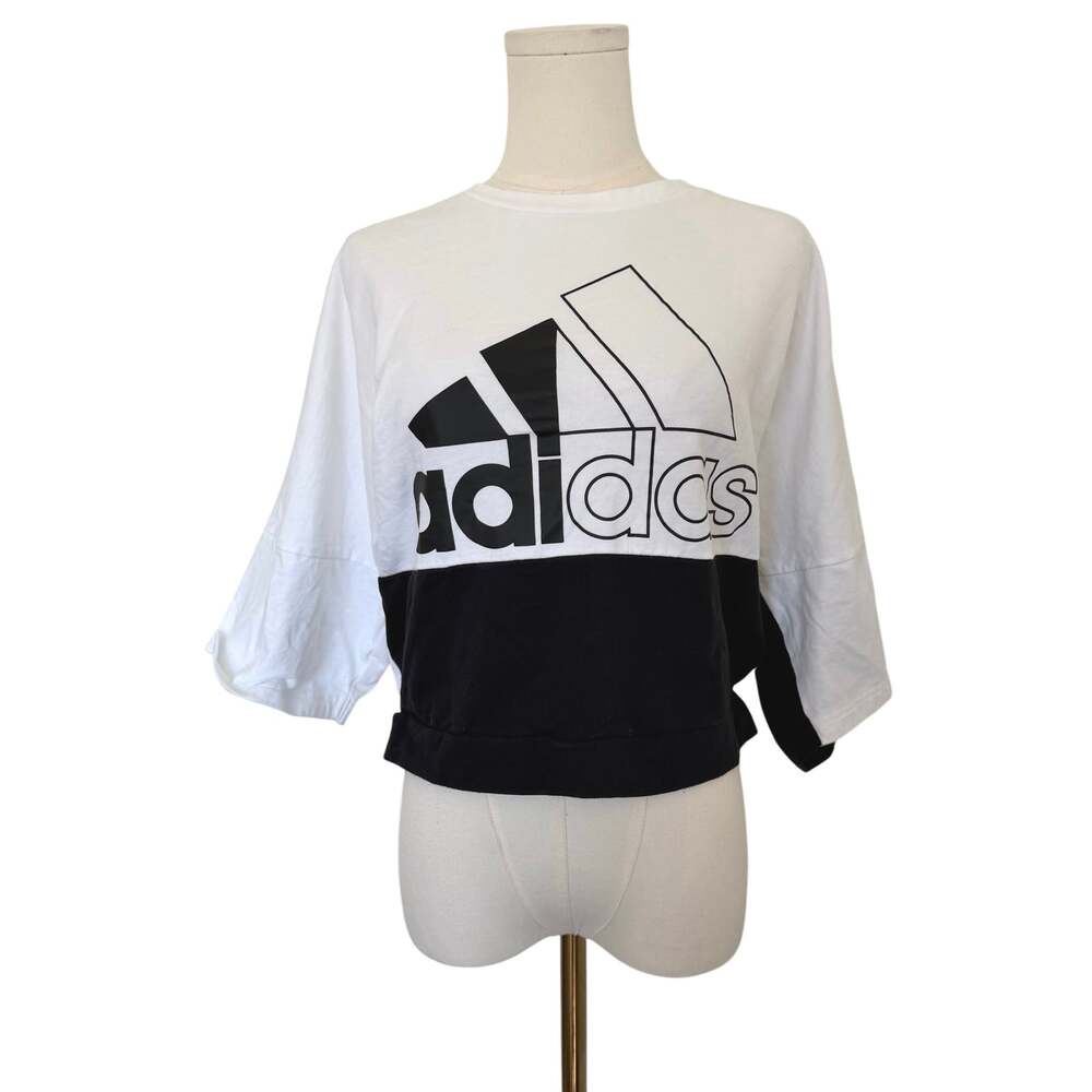 Adidas Black White Colorblock Oversized Cropped Logo Tee Drop Shoulder